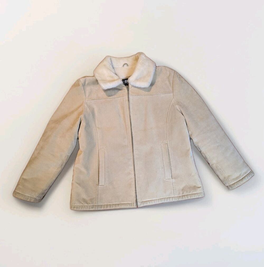 B. Moss Suede Jacket Women’s XL Faux Shearling Lined Tan Beige Zip Front Vintage